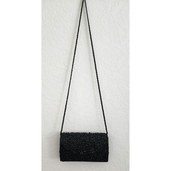 PURSE-HANDBAG-BIJOUX TERNER-Black-Beaded-Beaded Strap-Snap Closure-Clutch - Picture 10 of 15